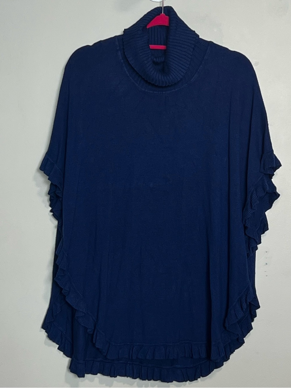 Joseph A Blue Ruffle Turtleneck Poncho